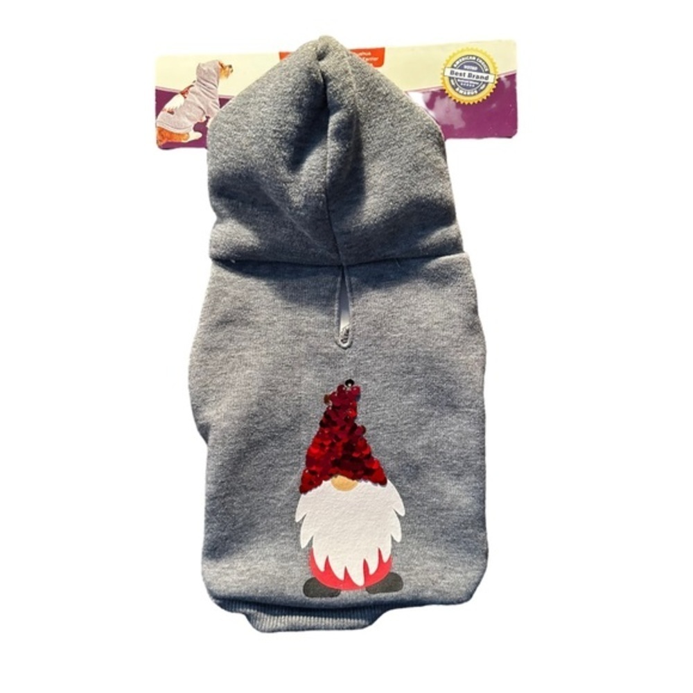 Heart to Tail Dog Cat Pet Sequin Gnome Hoodie Hooded Pullover Sweatshirt XS NWT
